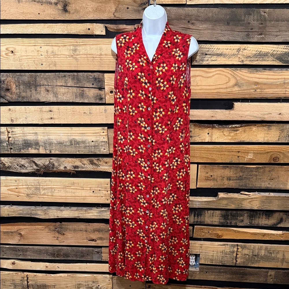 Impressions‎ Workshop Prairie Style Red Floral Maxi Dress Size Large
